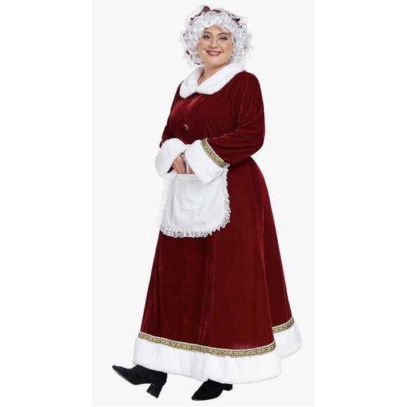 WeGuard Mrs Claus Costume Medium 5pc Santa Dress Wig Apron Hat Glasses NIP - Picture 2 of 7